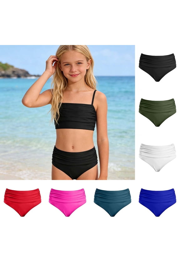 Girl's High Waisted Full Coverage Bikini Bottom Ruched Bathing Suit Bottoms for Girl Tummy Control Swim Bottoms