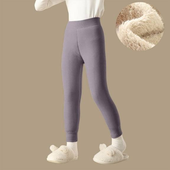 Girl's High Waisted Pants Kids Base Layer Leggings Bottom Pants, Thermal Long Loungewear Footless Winter Warm Legging Tights Purple 7Y