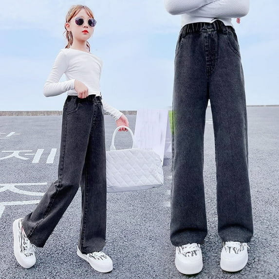Girl's High Waisted Straight Leg Jeans Vintage Straight Leg Vintage Dance Skateboard Pants for Girls