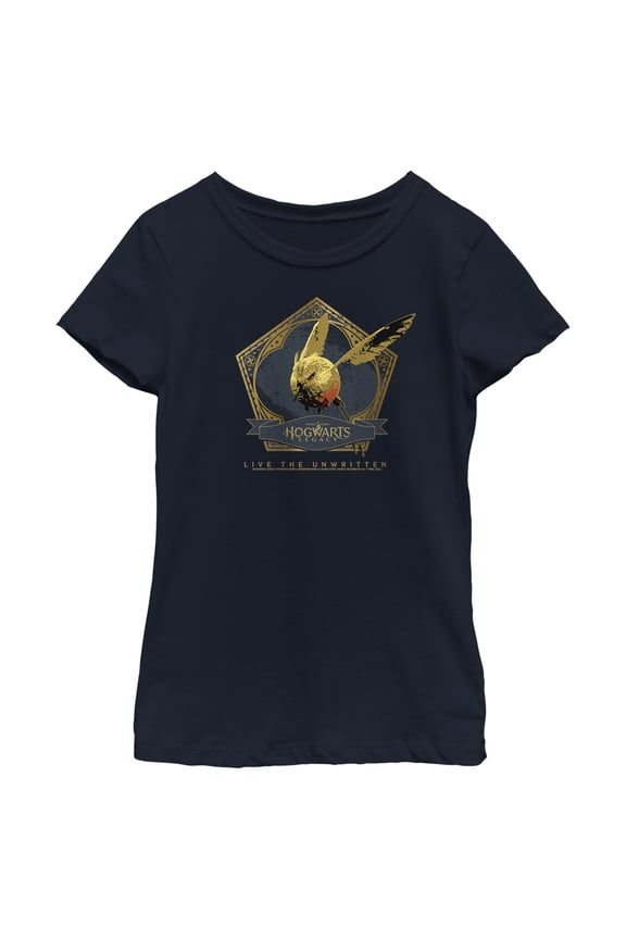 Girl's Hogwarts Legacy Golden Snidget Logo Graphic Tee Navy Blue Large