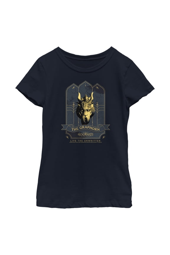 Girl's Hogwarts Legacy The Graphorn Logo  Graphic Tee Navy Blue Medium