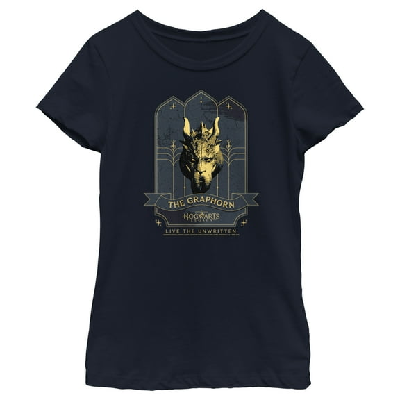 Girl's Hogwarts Legacy The Graphorn Logo  Graphic Tee Navy Blue X Small