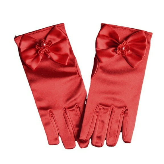 Girl's Holiday Wedding Pageant Satin First Communion Gloves Kids Princess Gloves for Wedding