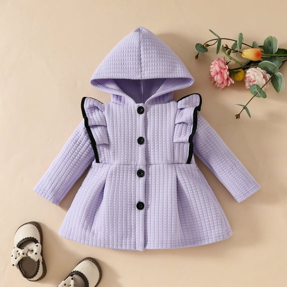 Girl's Hooded Trench Coat Girl Cardigan Jacket Winer Clothes Coat Toddler Boy'S Clothing Sweater Purple 6-9 Months
