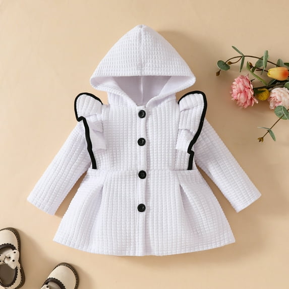 Girl's Hooded Trench Coat Girl Cardigan Jacket Winer Clothes Coat Toddler Boy'S Clothing Sweater White 6-9 Months