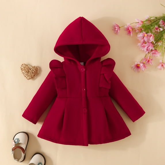 Girl's Hooded Trench Coat Girl Cardigan Jacket Winer Clothes Coat Toddler Boy'S Clothing Sweater Wine 9-12 Months