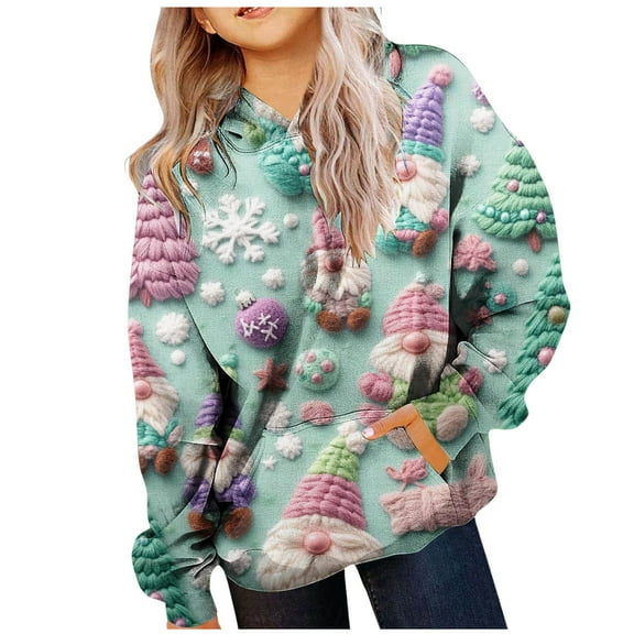 Girl's Hoodie Long Sleeve Soft Sweatshirt Christmas Print Pullover for Teens & Kids #120 Characters Max