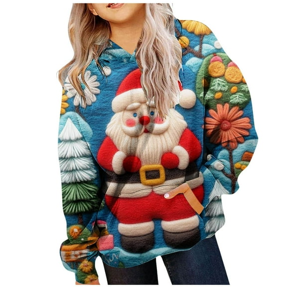Huowey Girl's Hoodie Long Sleeve Soft Sweatshirt Christmas Printed Hoody Kids Cute Pullovers Top Clothes for Girls