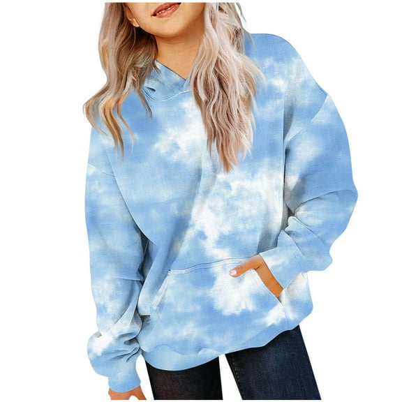 Girl's Hoodies Tie Dye Casual Kids Hooded Sweatshirt Long Sleeve Top Preppy Clothes Oversized Cotton Fall Winter Outfits Loose Pullover with Pockets Colorful Hoodie for Girls