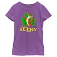 thumbnail image 1 of Girl's I Am Weasel Feeling Lucky  Graphic Tee Purple Berry Large, 1 of 4