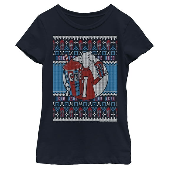 Girl's ICEE Bear Ugly Sweater Graphic Tee Navy Blue Medium
