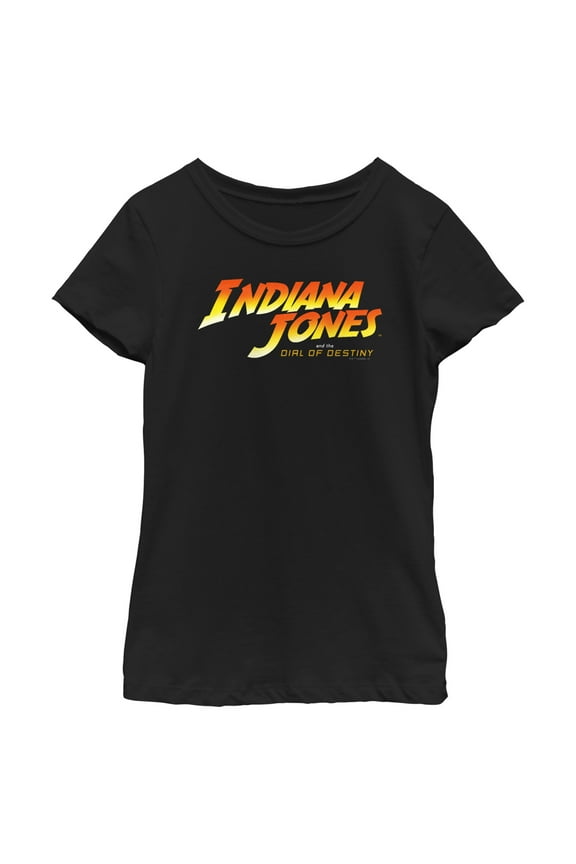 Girl's Indiana Jones and the Dial of Destiny Official Movie Logo Graphic Tee Black Small