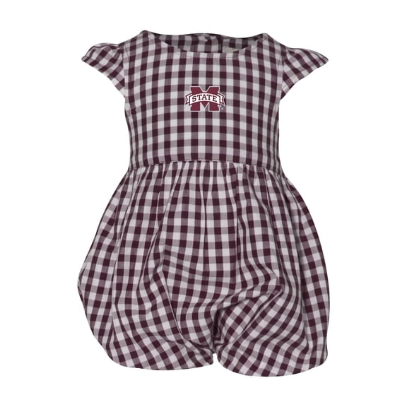 Girl's Infant Garb Maroon Mississippi State Bulldogs Cara Gingham Ruffled Bodysuit