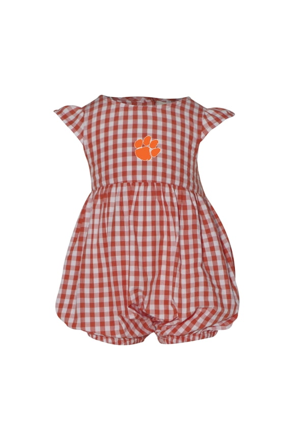 Girl's Infant Garb Orange Clemson Tigers Cara Gingham Ruffled Bodysuit