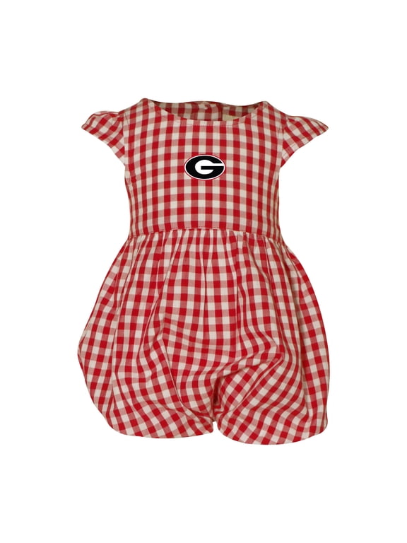Girl's Infant Garb Red Georgia Bulldogs Cara Gingham Ruffled Bodysuit