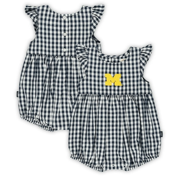 Girl's Infant Garb White Michigan Wolverines Cara Gingham Ruffled Bodysuit