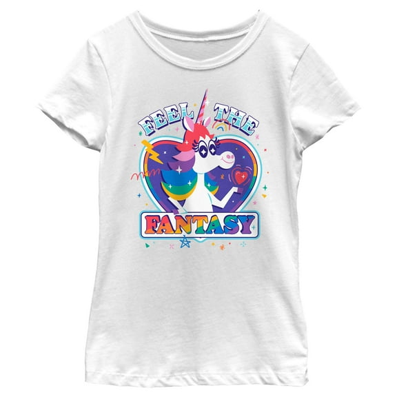 Girl's Inside Out Rainbow Unicorn Feel the Fantasy  Graphic T-Shirt