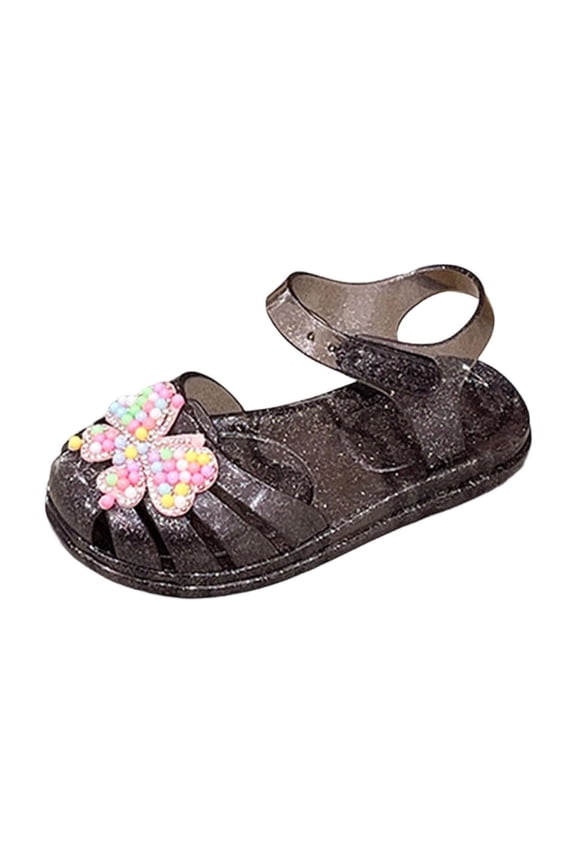 Girl's Jelly Dress Sandals Slides Summer Cute Princess Closed Toe Wedding Slip on Dance Shoes Black 8(24)
