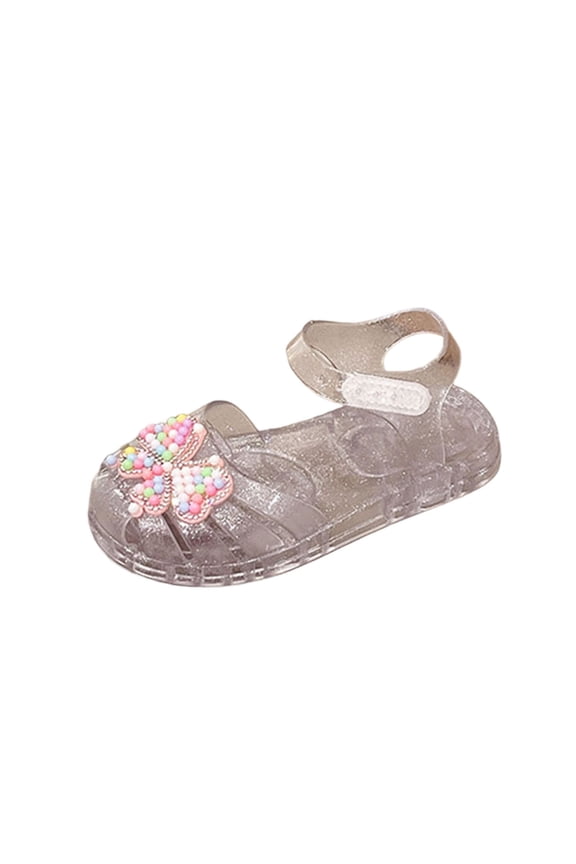Girl's Jelly Dress Sandals Slides Summer Cute Princess Closed Toe Wedding Slip on Dance Shoes White 10(26)
