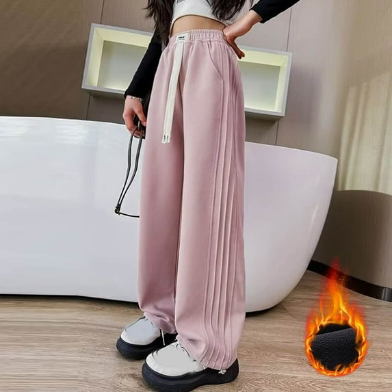 Girl's Jogger Swearpants High Elastic Waist Pants Casual Baggy Wide Leg Sweatpants with Pocket for 5-15Years