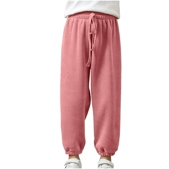 Girl's Jogger Sweatpants Drawstring High Waist Baggy Fleece Lined Corduroy Pants Casual Gym Workout Pants