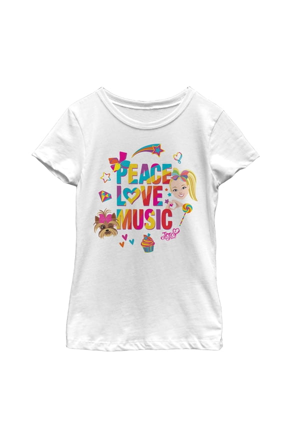 Girl's Jojo Siwa Peace Love Music Rainbow Graphic Tee White X Small