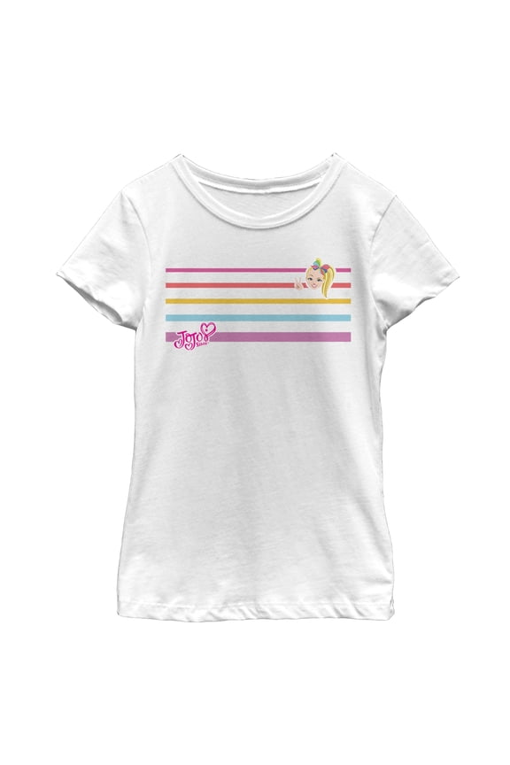 Girl's Jojo Siwa Rainbow Stripes Graphic Tee White Small