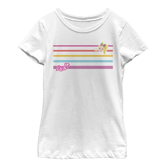Girl's Jojo Siwa Rainbow Stripes  Graphic Tee White X Large