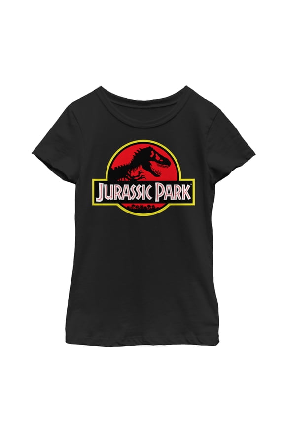 Girl's Jurassic Park Bold Classic Logo  Graphic Tee Black Large
