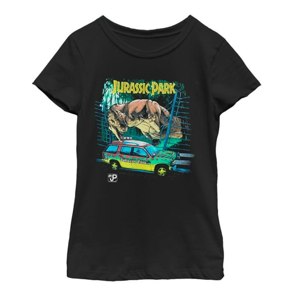 Girl's Jurassic Park Car Chase Scene Graphic Tee Black Medium
