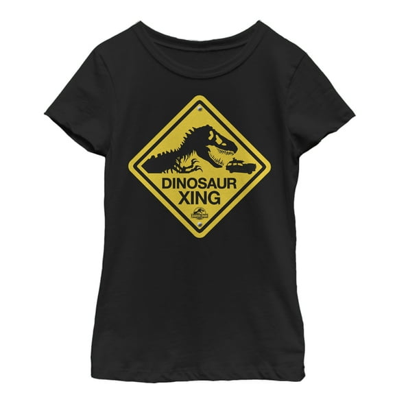 Girl's Jurassic Park Dinosaur Crossing Sign Graphic Tee Black Medium