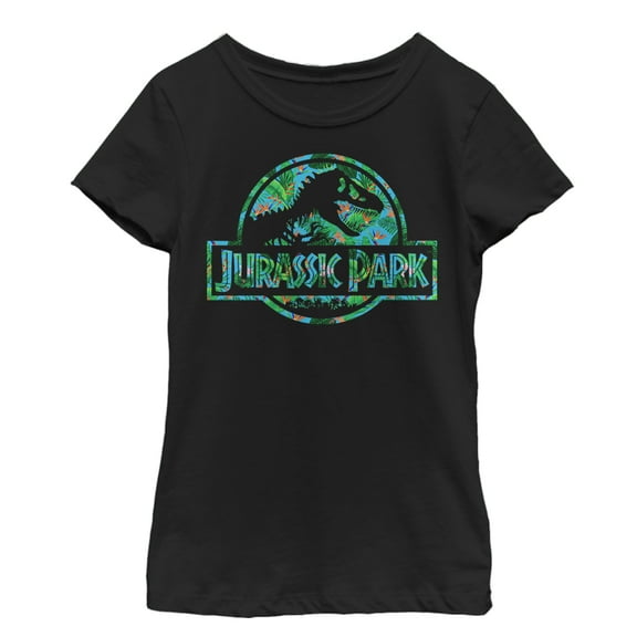 Girl's Jurassic Park Floral T Rex Logo Graphic Tee Black X Small