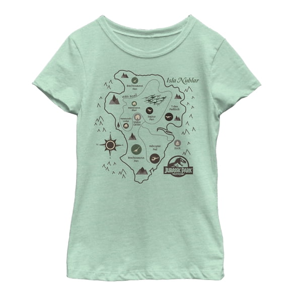 Girl's Jurassic Park Isla Nublar Map  Graphic Tee Mint Small