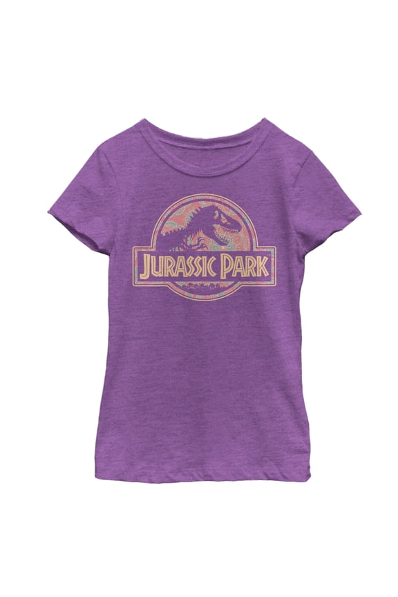 Girl's Jurassic Park Logo Henna Print Graphic Tee Purple Berry X Small