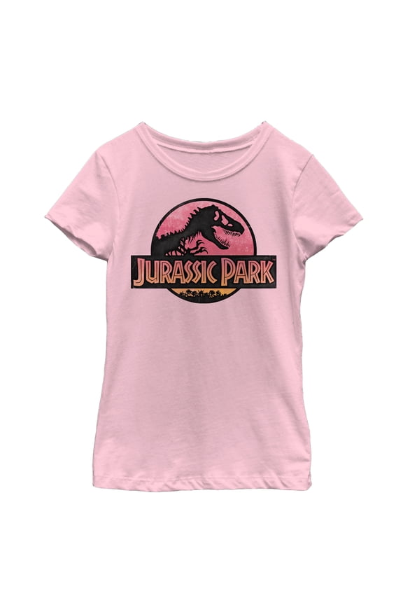 Girl's Jurassic Park Logo Sunset Graphic Tee Light Pink Large
