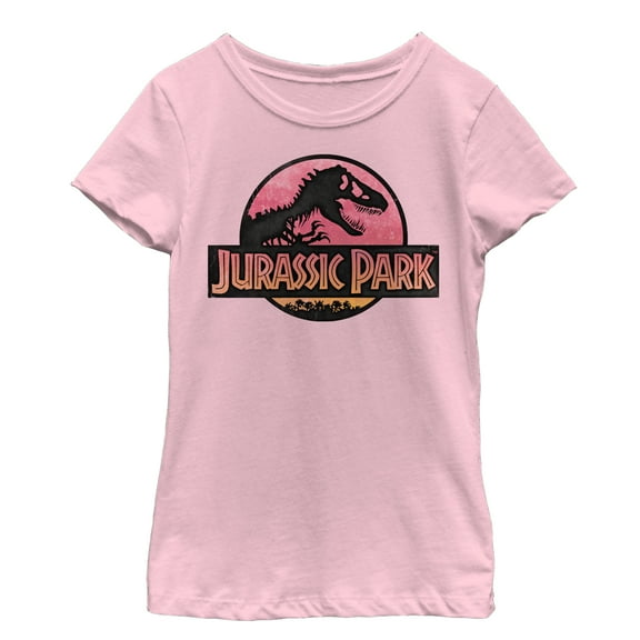 Girl's Jurassic Park Logo Sunset  Graphic Tee Light Pink Small