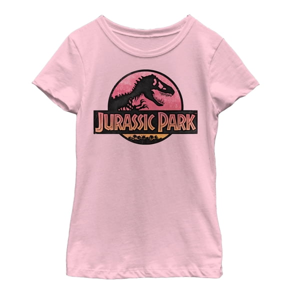 Girl's Jurassic Park Logo Sunset Graphic Tee Light Pink X Small