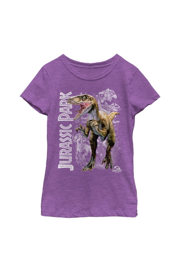 Girl's Jurassic Park Raptor Dino Shadows Graphic Tee Purple Berry Small