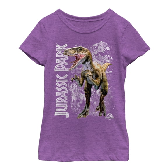 Girl's Jurassic Park Raptor Dino Shadows Graphic Tee Purple Berry X Small