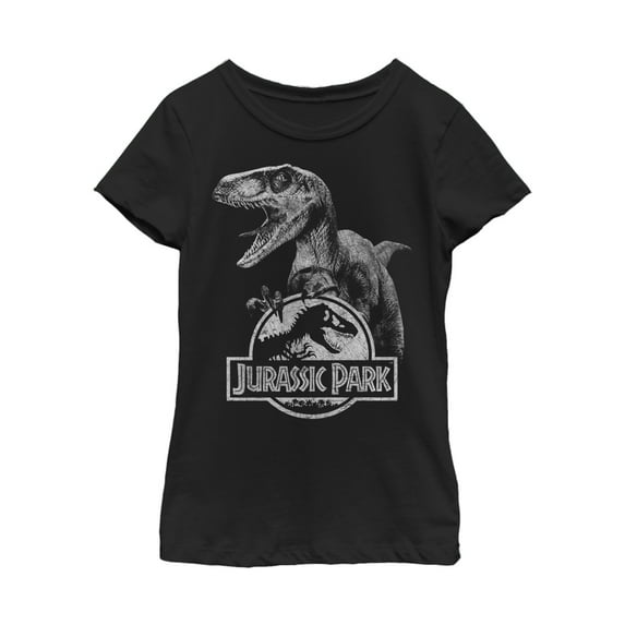 Girl's Jurassic Park Raptor Logo Graphic Tee Black Small