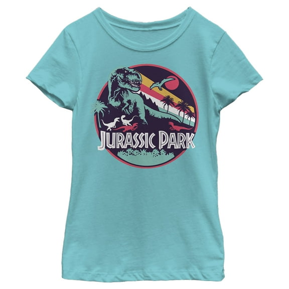 Girl's Jurassic Park Retro T. rex and Velociraptor Graphic Tee Tahiti Blue X Small