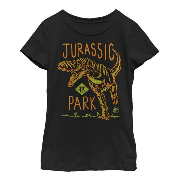 Girl's Jurassic Park T. Rex Crayon Print  Graphic Tee Black Large