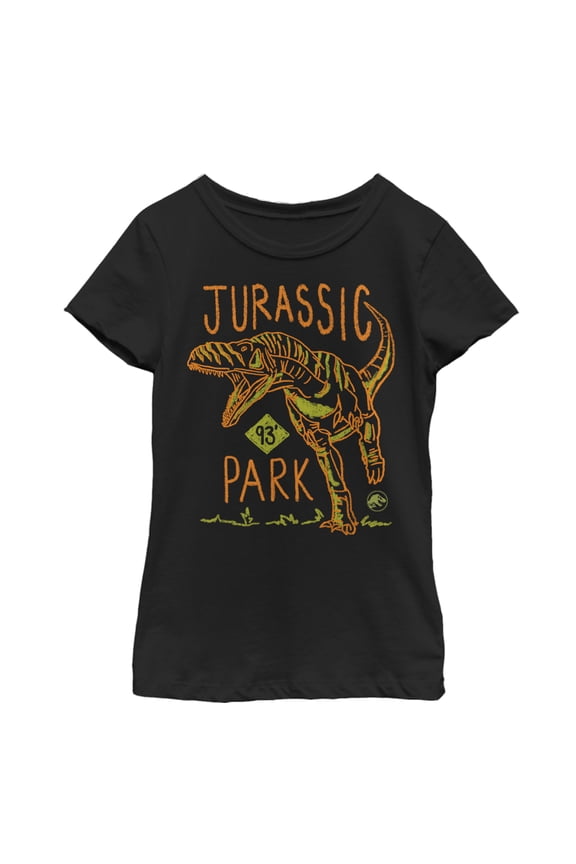 Girl's Jurassic Park T. Rex Crayon Print Graphic Tee Black X Small