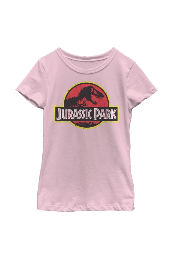 Girl's Jurassic Park T Rex Logo Graphic Tee Light Pink Medium