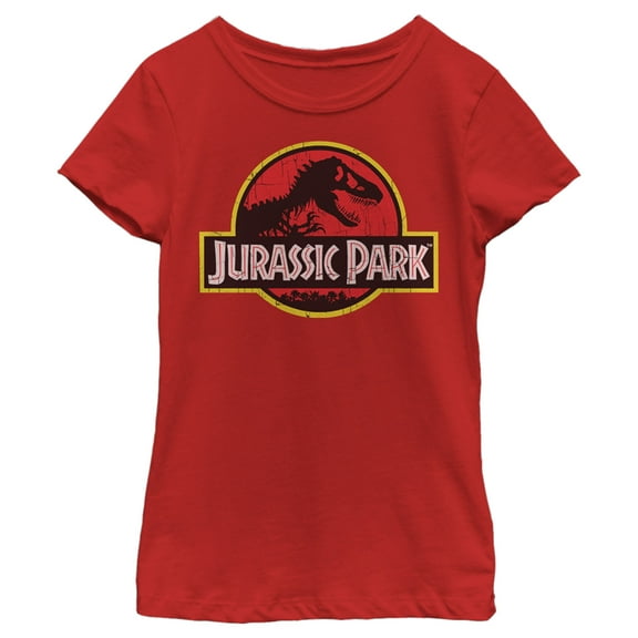 Girl's Jurassic Park T Rex Logo  Graphic Tee Red Medium