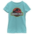 thumbnail image 1 of Girl's Jurassic Park T Rex Logo  Graphic Tee Tahiti Blue Small, 1 of 4