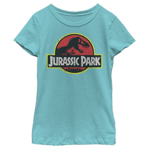 Girl's Jurassic Park T Rex Logo  Graphic Tee Tahiti Blue Small