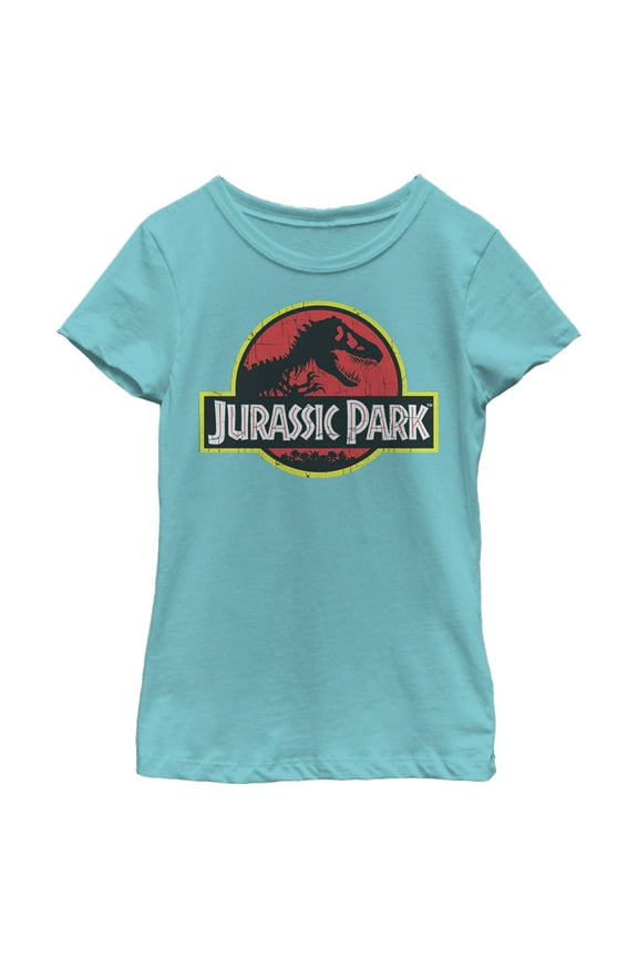 Girl's Jurassic Park T Rex Logo Graphic Tee Tahiti Blue Small