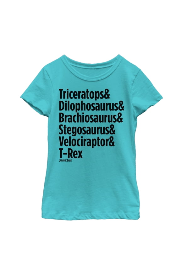 Girl's Jurassic Park Triceratops and Dilophosaurus Graphic Tee Tahiti Blue X Large