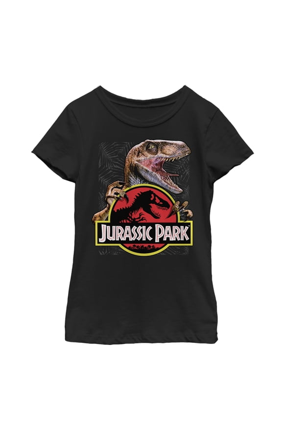 Girl's Jurassic Park Velociraptor Hooked On Logo Graphic Tee Black X Small
